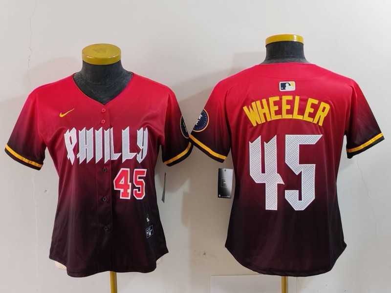 Women%27s Philadelphia Phillies #45 Zack Wheeler Number Red 2024 City Connect Limited Jerseys